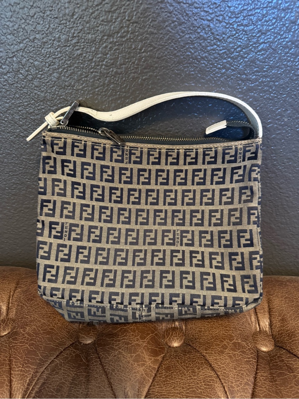 Fendi vintage Zucca Canvas pochette in Navy and grey